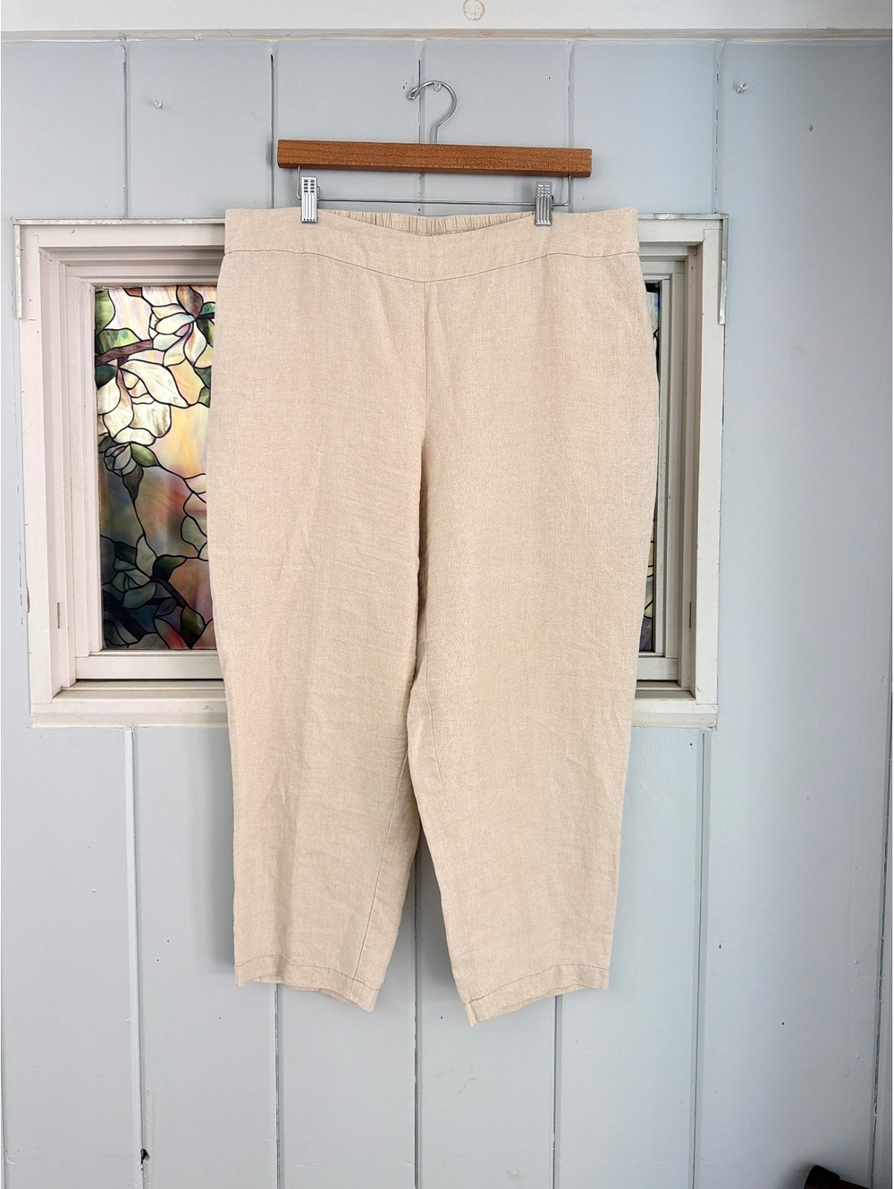 Eileen Fisher Beige Organic Linen cropped Pants Large